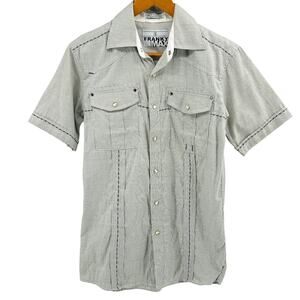 Vintage Y2K Franky Max Grey White Western Pearl Snap Pockets Short Sleeve Shirt